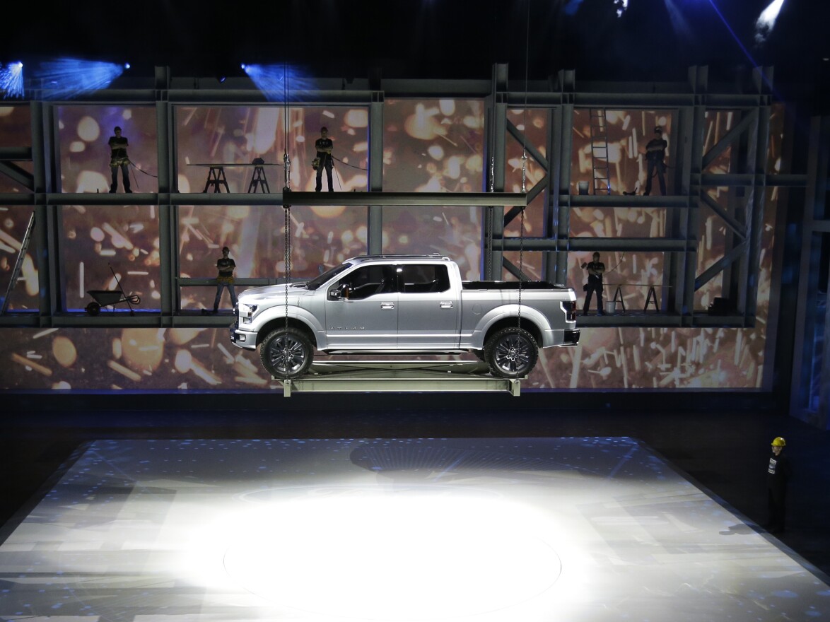 Ford unveils the F-150 Atlas concept pickup during January's North American International Auto Show in Detroit. Experts say the boom in construction will boost pickup sales.